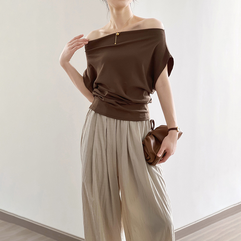 法式一字領露肩短袖T恤(3色)