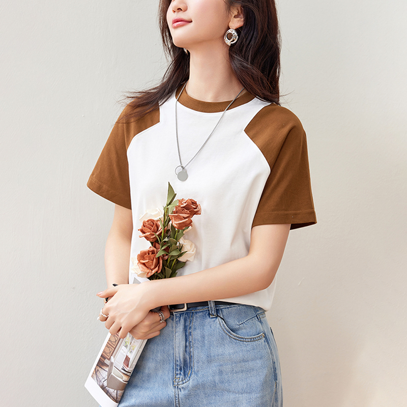 小眾設計撞色圓領寬鬆短袖T恤(2色)