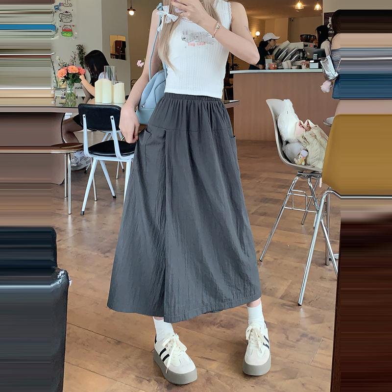 休閒高腰垂感闊腿七分裙褲(3色)