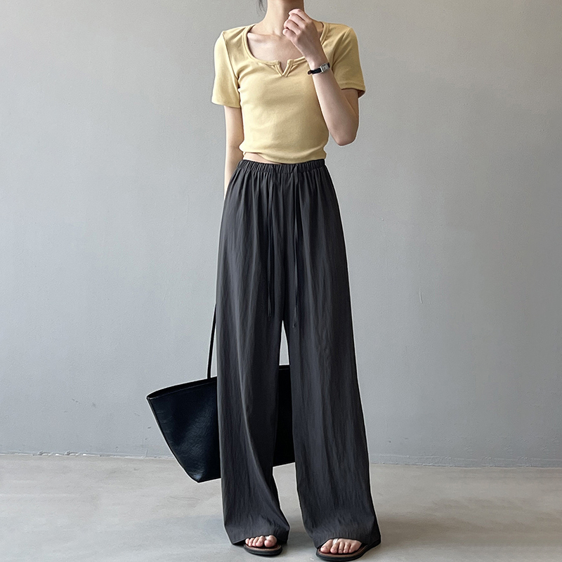 慵懶風肌理垂感拖地直筒休閒褲(5色)