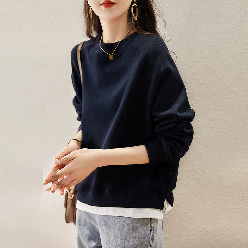 韓系純色寬鬆長袖假兩件衛衣