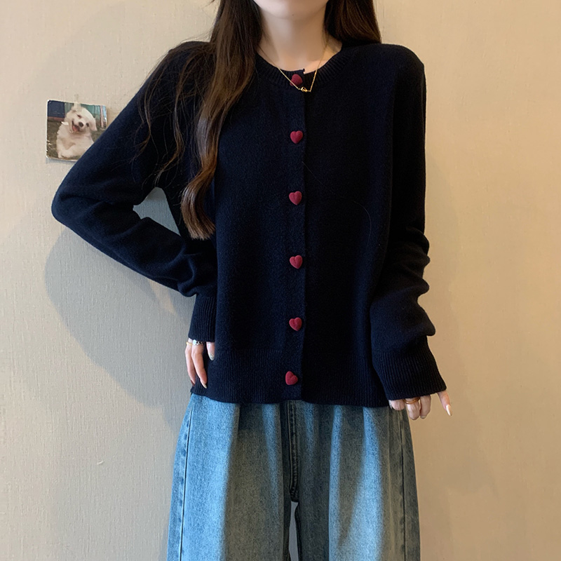 愛心紐扣設計針織開襟衫(4色)