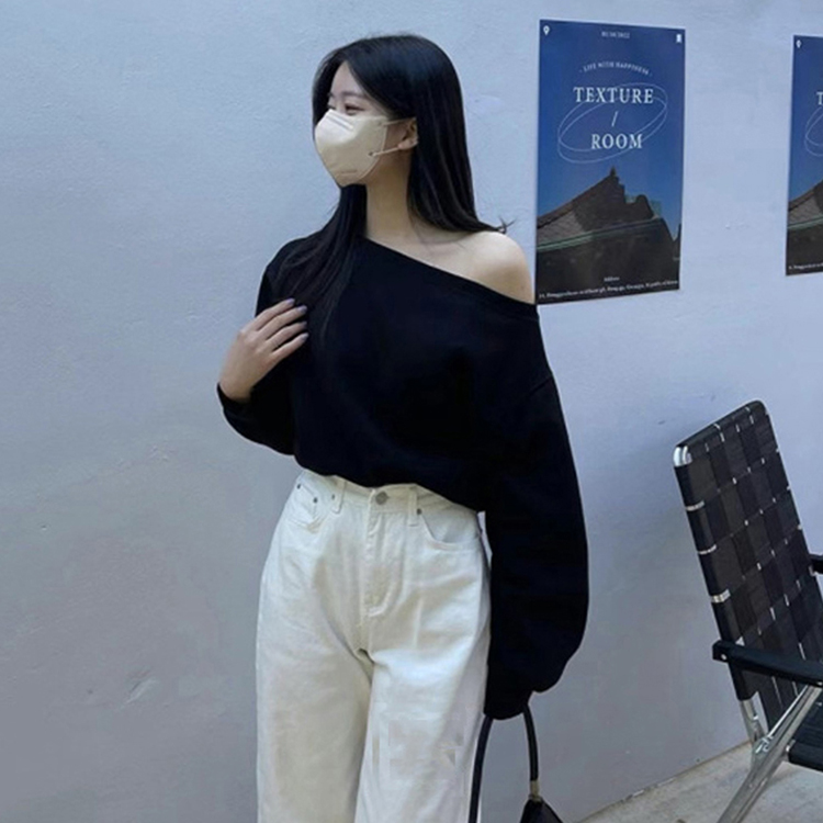 側露肩設計感寬鬆衛衣(3色)