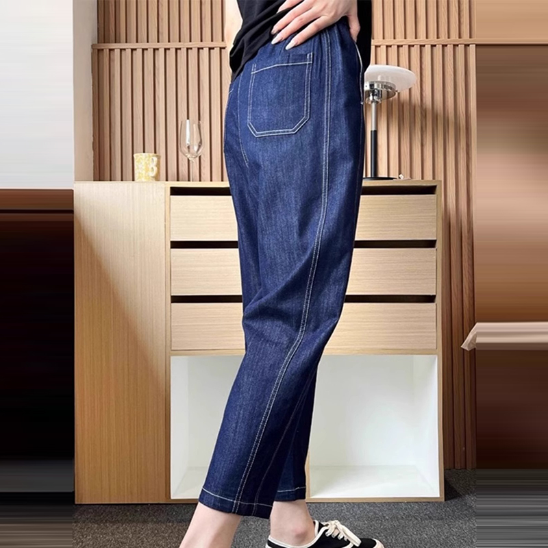 新款高腰寬鬆直筒牛仔褲