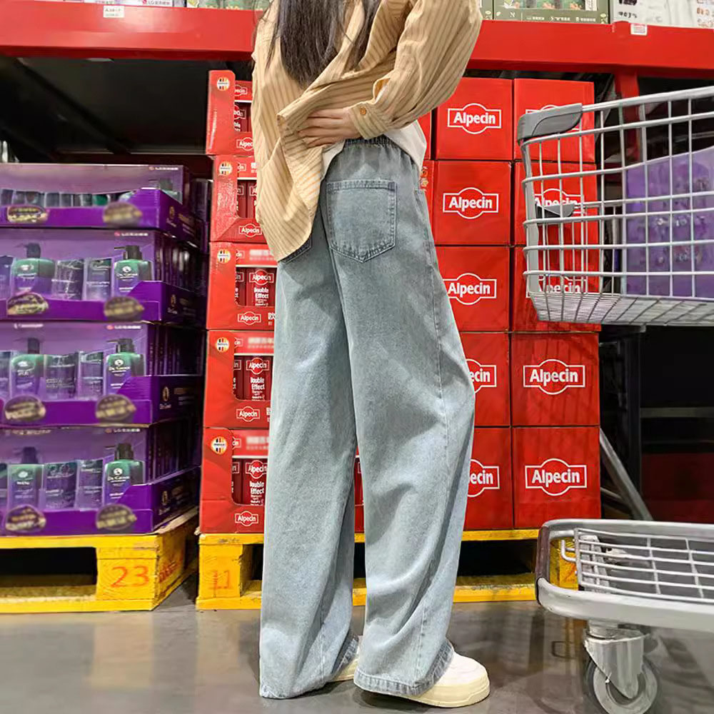 高街潮牌寬鬆拖地直筒牛仔褲