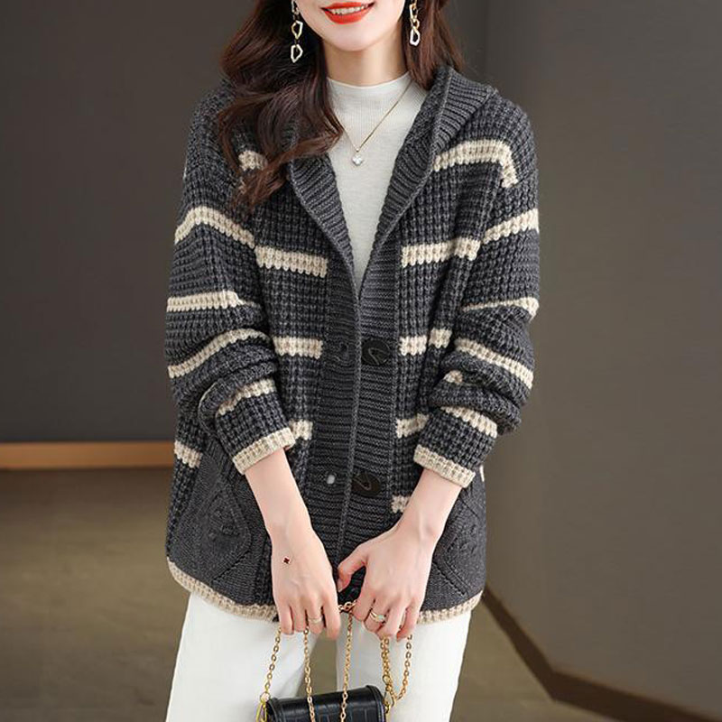 寬鬆條紋連帽針織外套(3色)