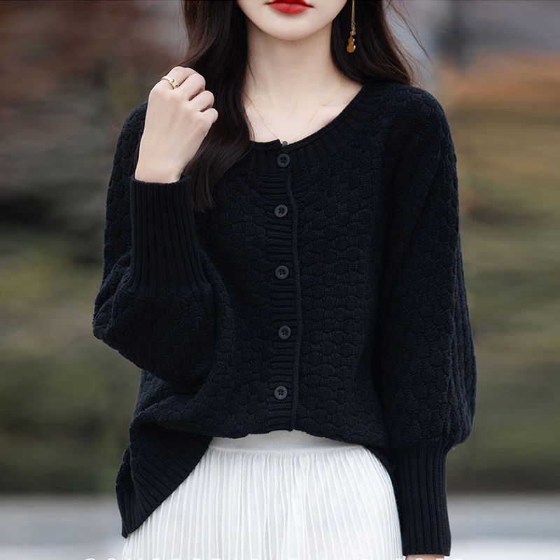 圓領軟糯寬鬆針織開襟衫(3色)