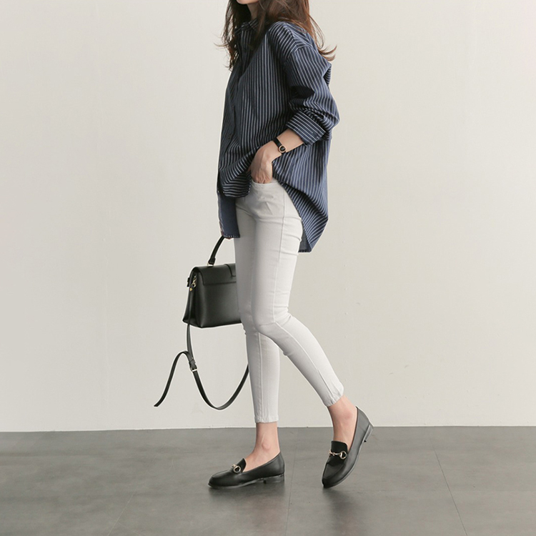 簡約百搭翻領條紋長袖襯衫(2色)
