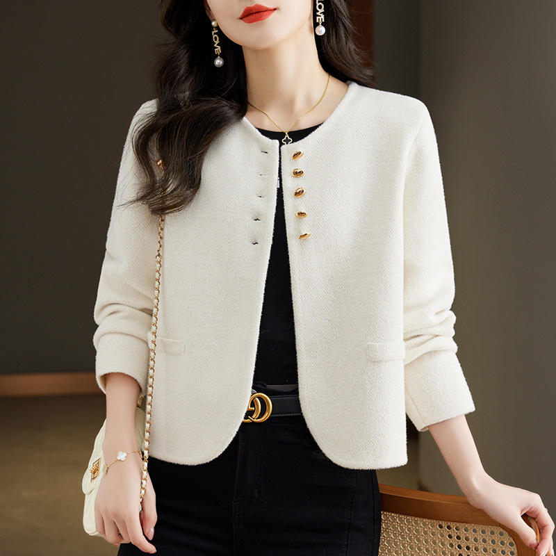 小香風低圓領紐扣裝飾短外套(2色)