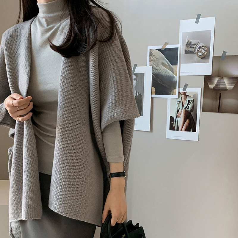 韓系寬鬆型H型純色毛針織背心披肩(5色)