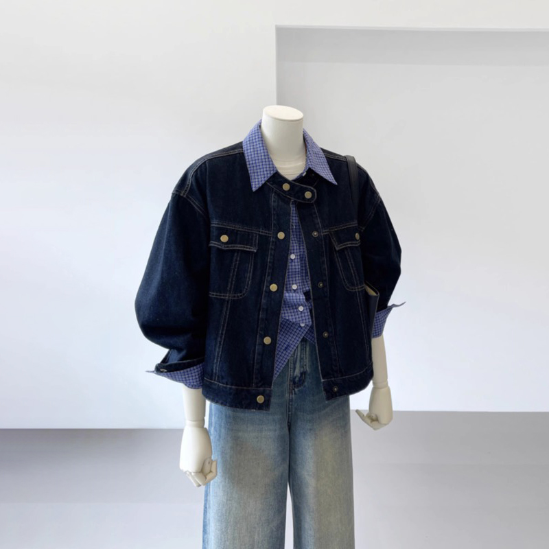 休閒立領單排扣夾克牛仔外套