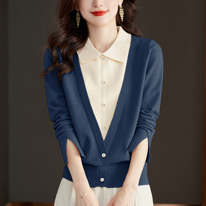 簡約娃娃領假兩件針織衫