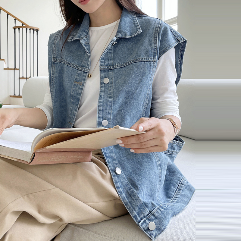 韓國工裝大口袋牛仔馬甲外套(2色)