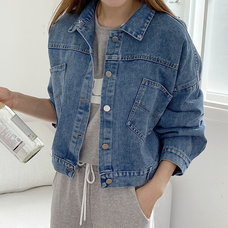 韓系後背繫扣開叉可拆式連帽牛仔短外套