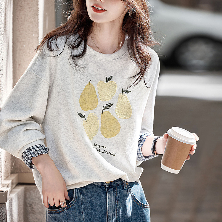 水果印花格紋拼接衛衣(3色)