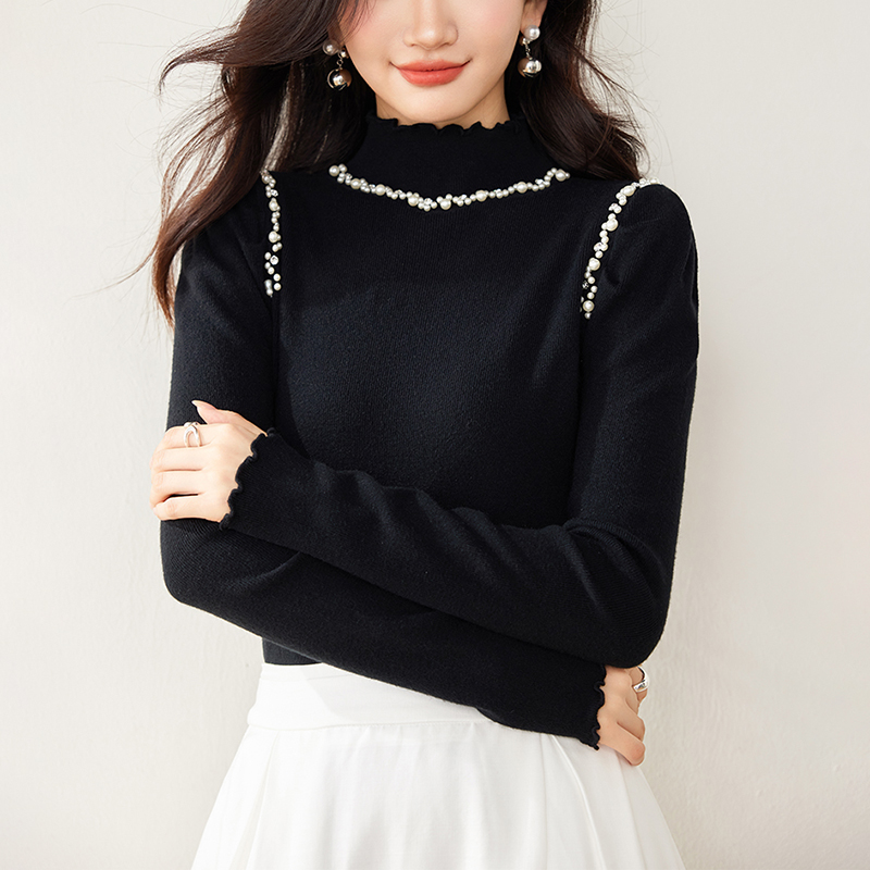 半高領木耳邊長袖正肩針織衫(4色)