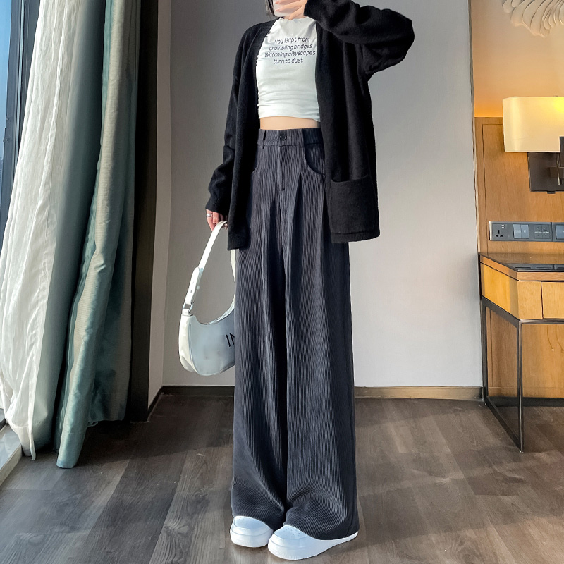 休閒高腰垂感直筒闊腿褲(3色)