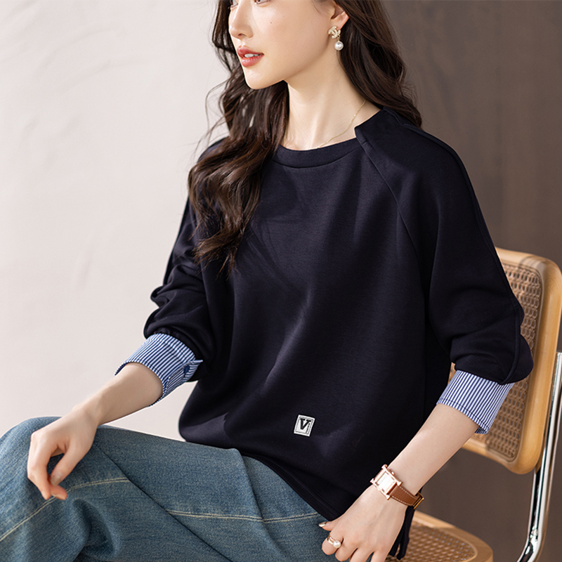 撞色拼接設計感長袖套頭衛衣