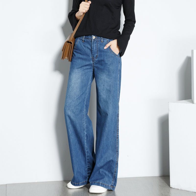 顯瘦復古高腰闊腿寬鬆直筒牛仔褲裝