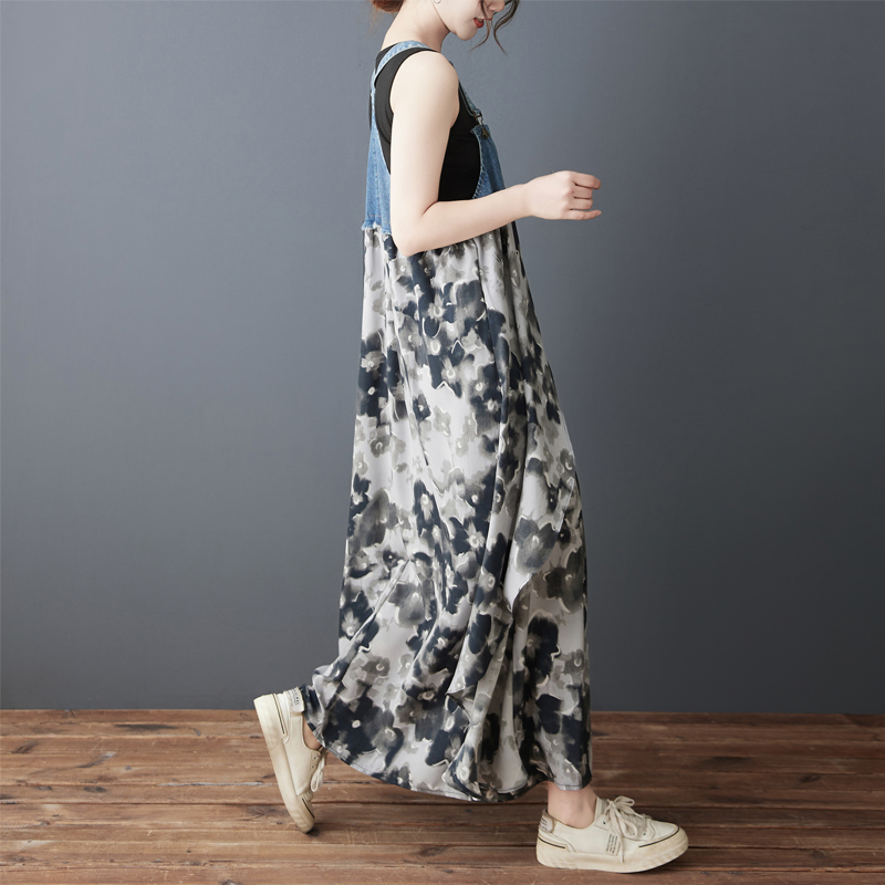 韓系荷葉邊牛仔拼接設計背帶款連身裙（14色）