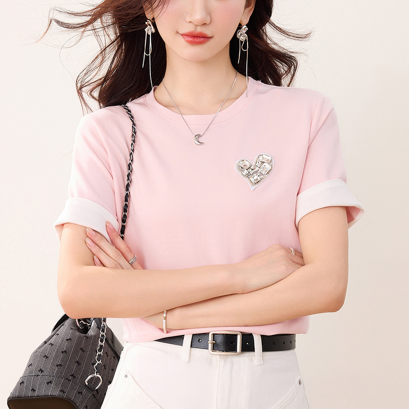 愛心釘鑽撞色短袖T恤