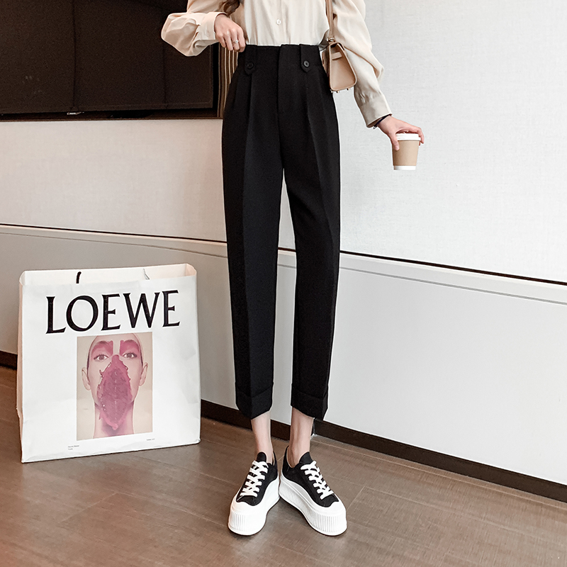 韓版休閒高腰九分蘿蔔褲(2色)