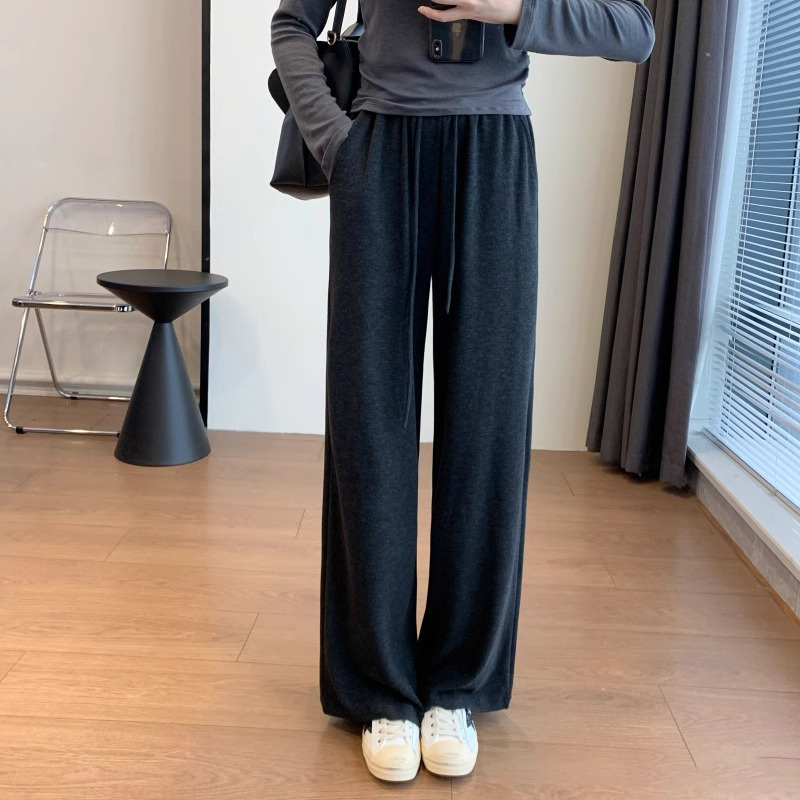 高腰寬鬆休閒直筒闊腿拖地褲(4色)
