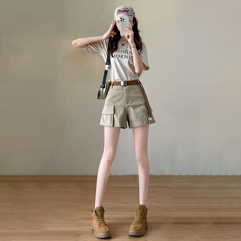 高腰寬鬆寬腿顯瘦工裝牛仔短褲