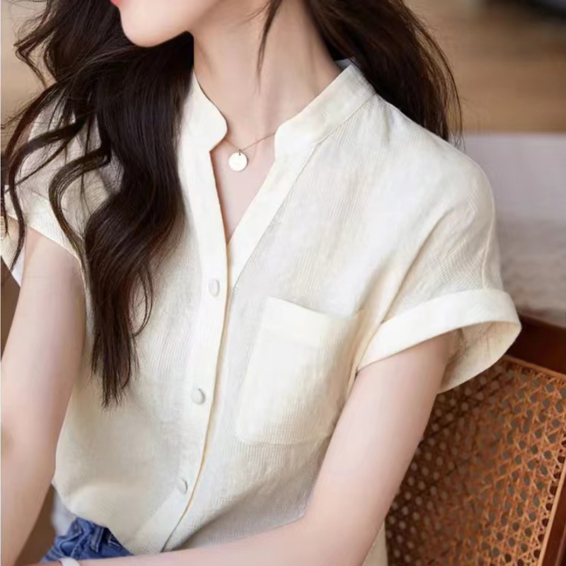 時尚小V領連肩袖襯衫(2色)