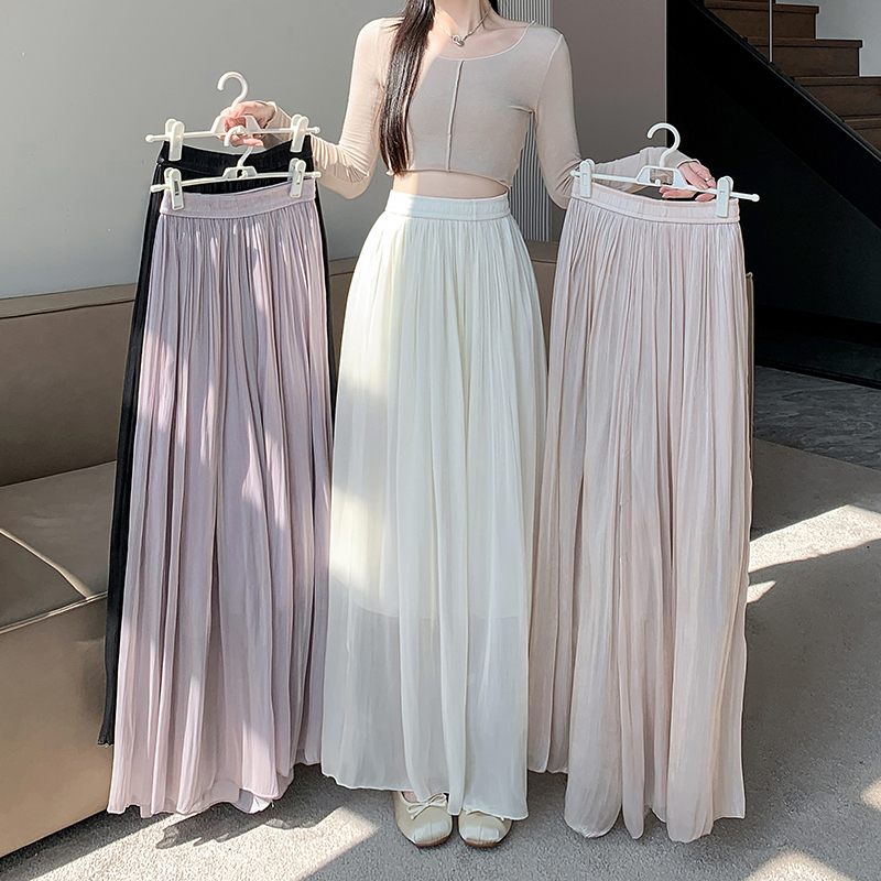 琉璃紗千褶垂感寬鬆闊腿裙褲(4色)