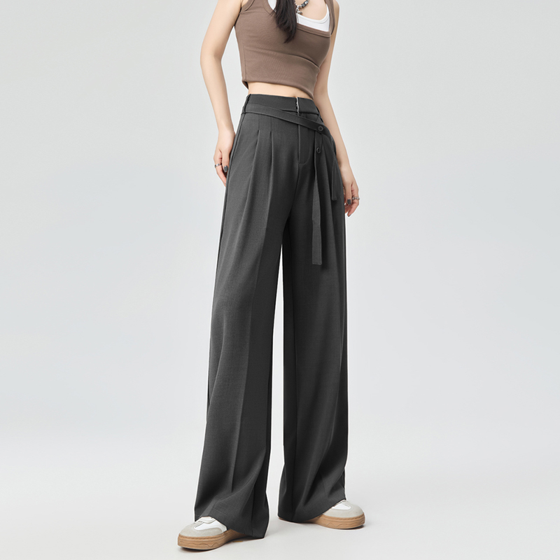 腰身飄帶設計寬鬆百搭垂感休閒褲(4色)