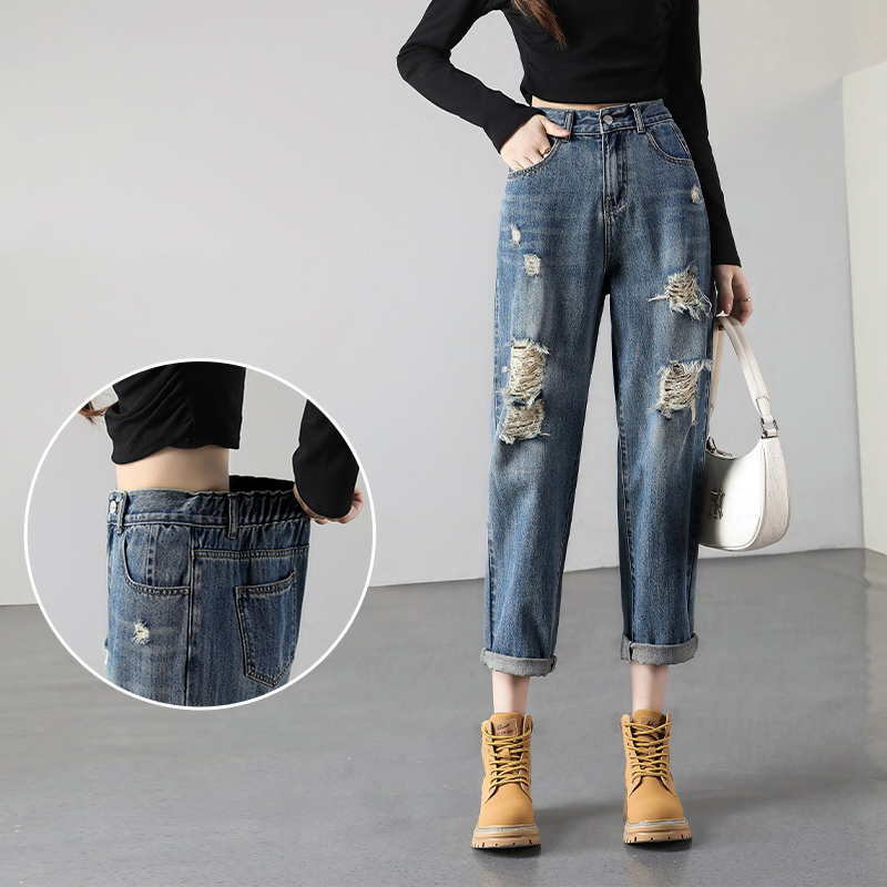 韓系漸層破洞九分牛仔褲