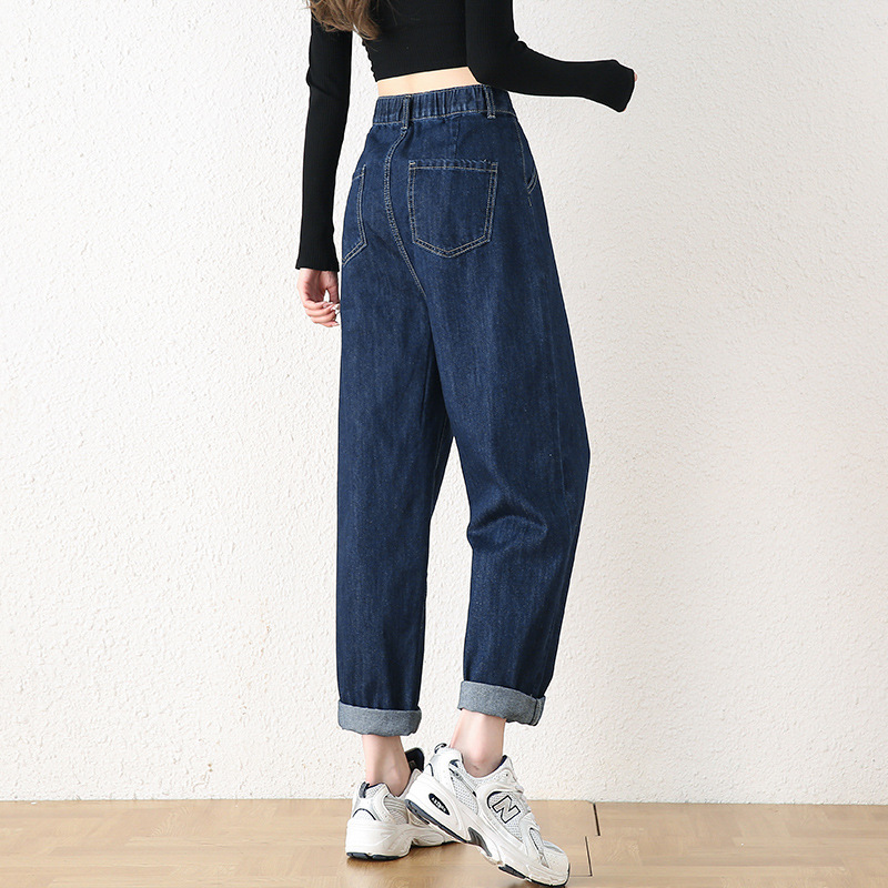 【S－5XL】高腰顯瘦鬆緊腰直筒九分牛仔褲