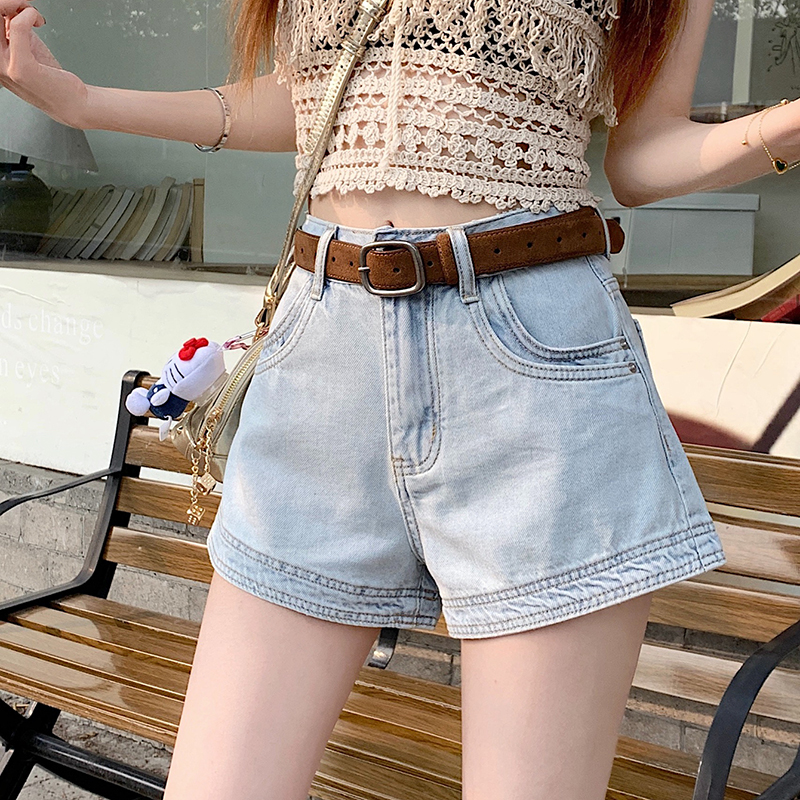 寬鬆闊腳百搭水洗藍色牛仔短褲