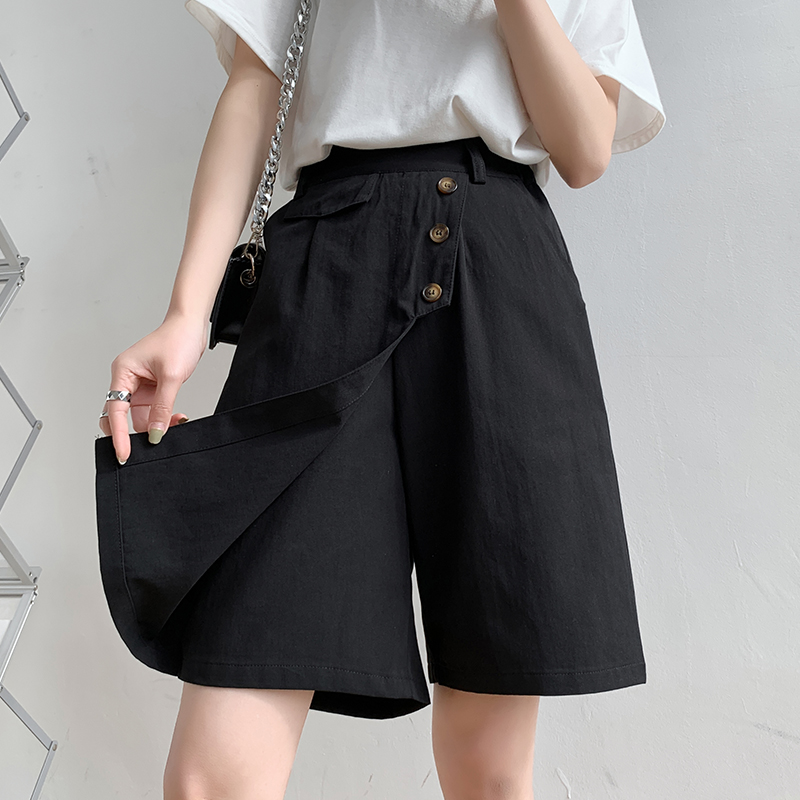 大碼高腰多扣洗水棉五分褲(2色)