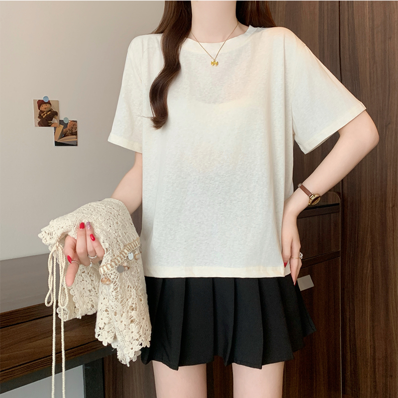 時尚鏤空針織短袖T恤兩件套裝