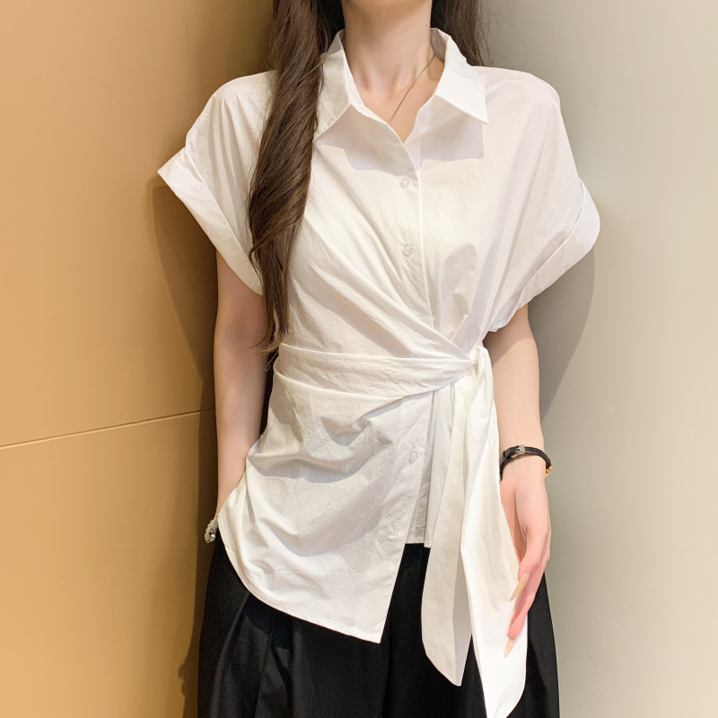 韓國休閒翻領繫帶排扣襯衫(3色)