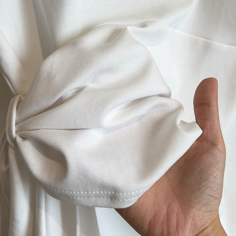 韓系交叉綁帶收腰設計不規則T恤(2色)