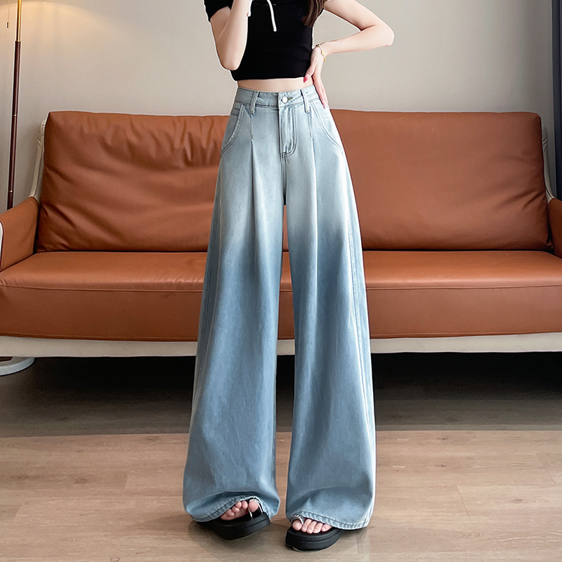 寬鬆垂感漸變色軟闊腿牛仔褲