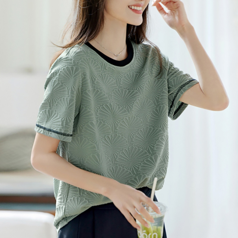 肌理撞色領短袖T恤