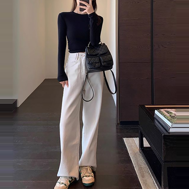 百搭高腰寬腿直筒牛仔褲