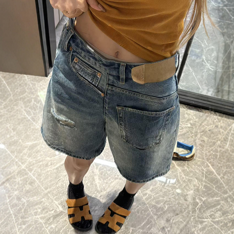 休閒高腰五分洞牛仔短褲