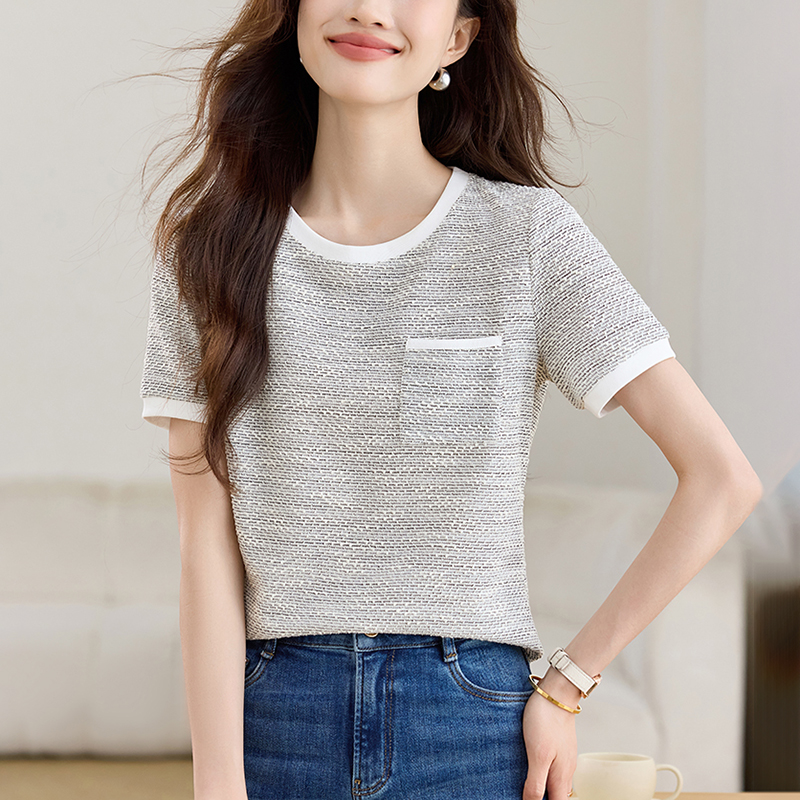 撞色圓領肌理感短袖T恤