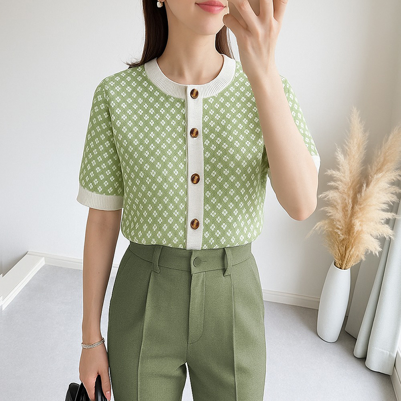 新款圓領冰爽短袖針織衫