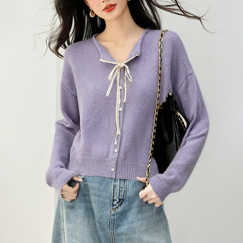 軟糯寬鬆蝴蝶結裝飾針織衫(2色)