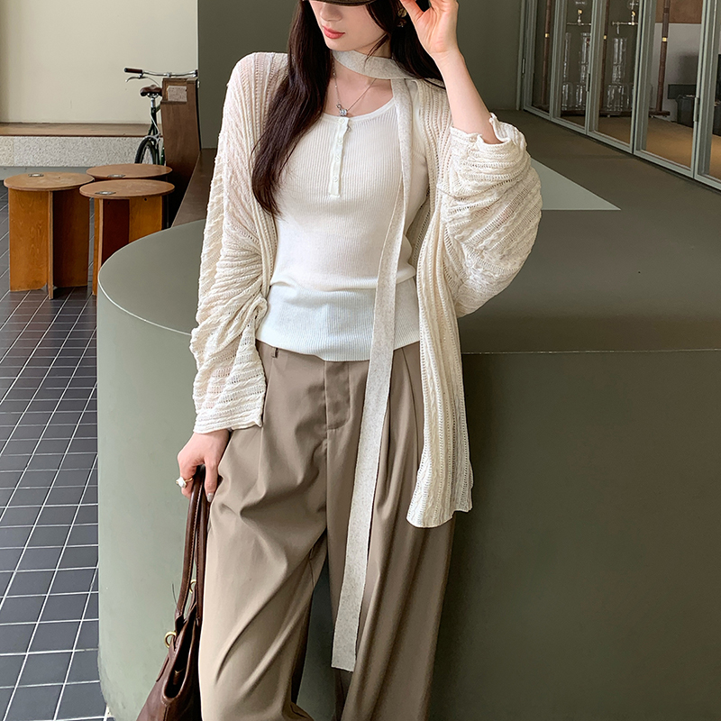 新款小眾鏤空長袖針織開襟衫(2色)