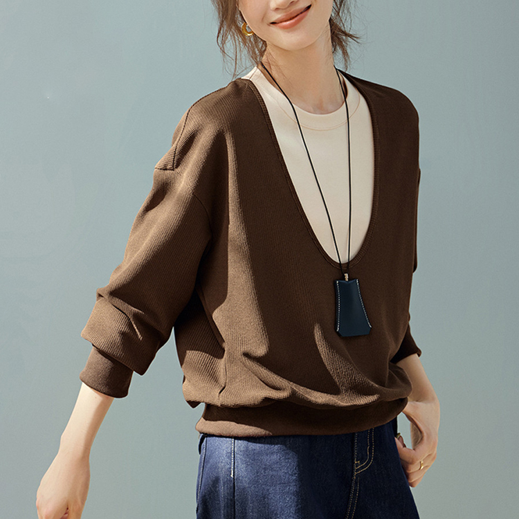 大U領疊穿假二件寬鬆休閒衛衣