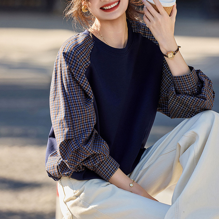 復古條紋拼接假兩件休閒衛衣