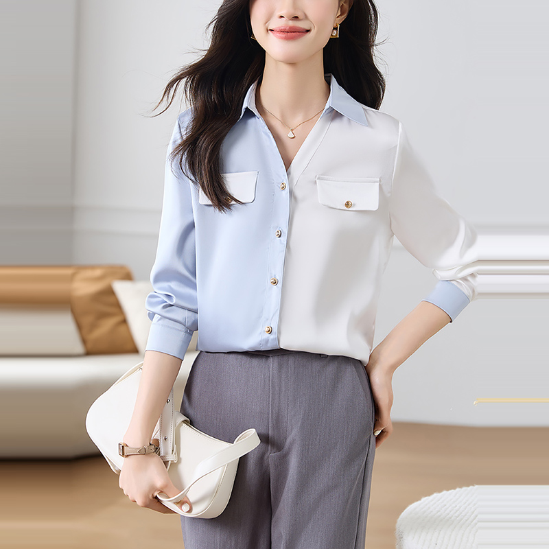 簡約V領撞色長袖襯衫