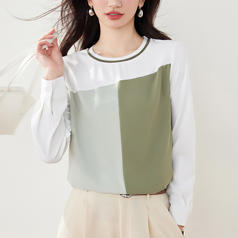優雅撞色襯衫袖T恤